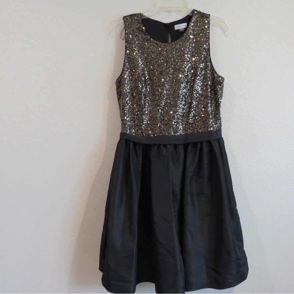 Calvin Klein Women's Sequin Empire Waist Dress Black/Copper SZ 12 NWOT